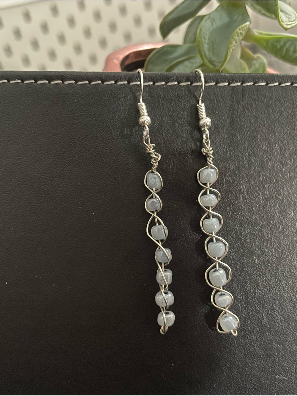 Delicate Silver Wire Drop Earrings with Pale Blue Beads